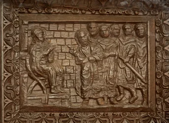 Panel de la puerta del siglo V: el Juicio de Jesús